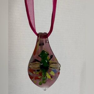 Colorful Glass Dragonfly Pendant Necklace NWOT